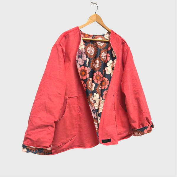 *Seconds* Reversible Fitted Jacket - Pink Corduroy with Flower Velvet (L)