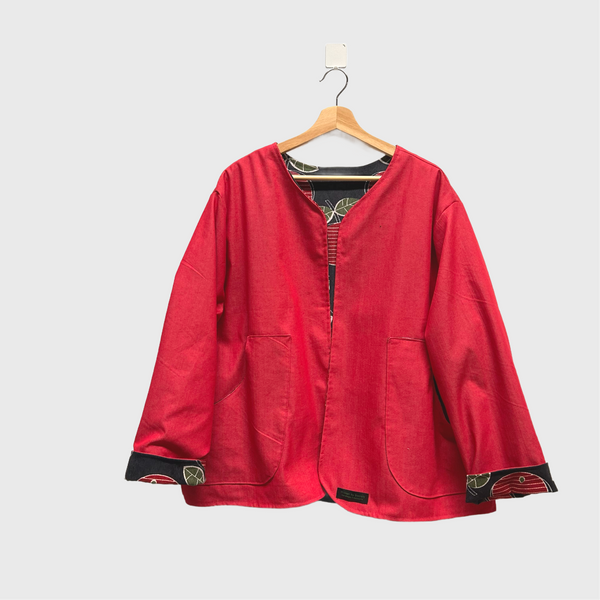 Reversible Fitted Jacket - Red Denim with Apple Corduroy (L)
