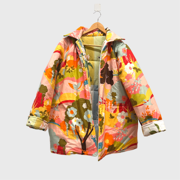 Reversible Quilted Jacket - Flower Blocks and Moda Deer