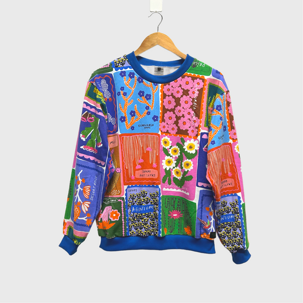 Long Sleeve top - DOOPS Succulent Love with Blue Ribbing