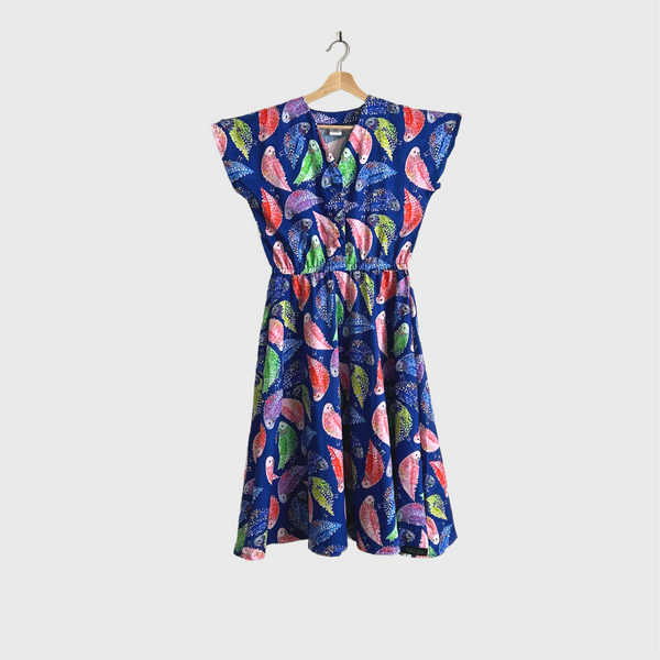Jasmine Dress - DOOPS Navy Budgies