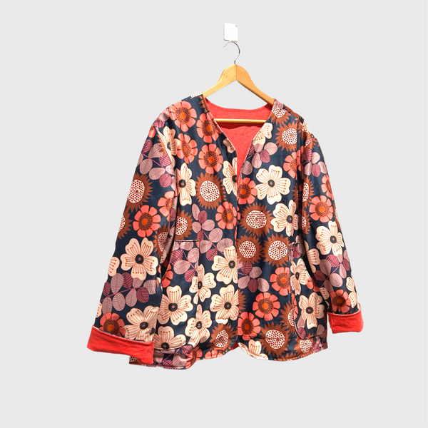 *Seconds* Reversible Fitted Jacket - Pink Corduroy with Flower Velvet (L)