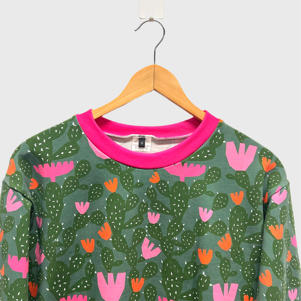 Long Sleeve top - DOOPS Cactus Blossom with Pink Ribbing
