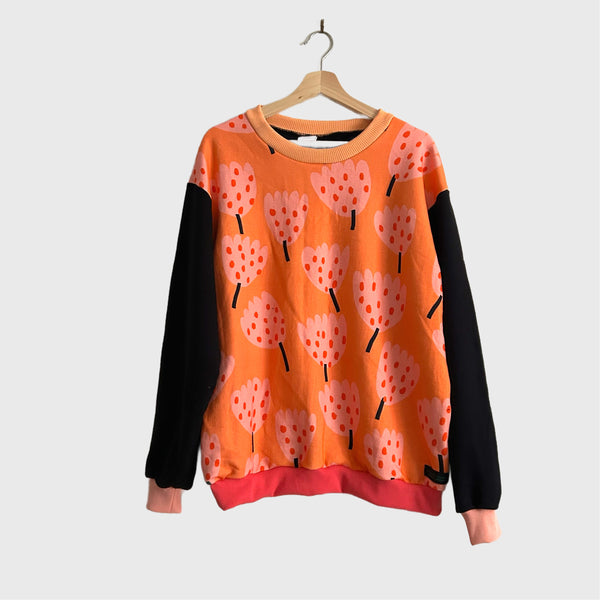 Long Sleeve top - Orange Tulips with Black (M)