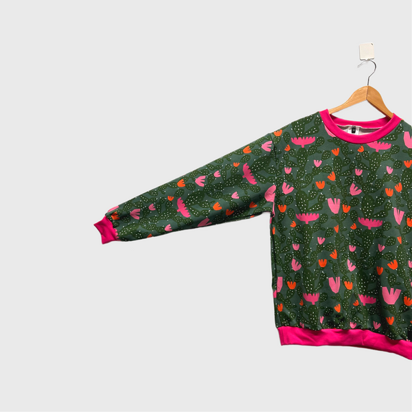 Long Sleeve top - DOOPS Cactus Blossom with Pink Ribbing