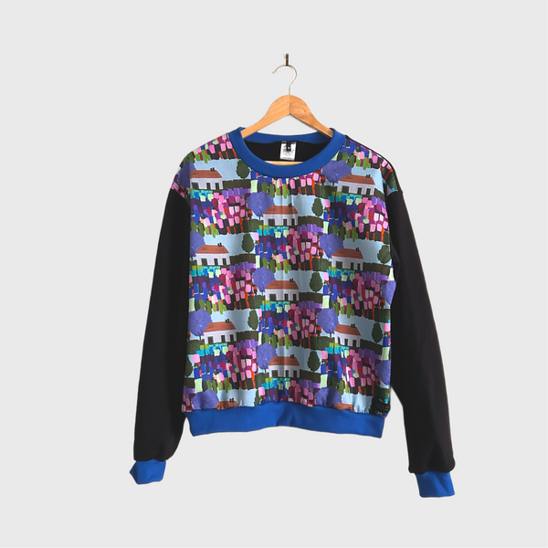 Long Sleeve top - Toowoomba with Black French Terry (M)