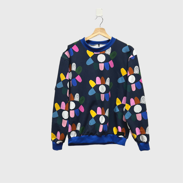 Long Sleeve top - DOOPS Blink with Blue Ribbing