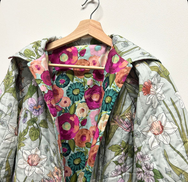 Reversible Quilted Jacket - Iris and Large Poppies