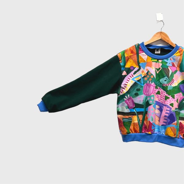 Long Sleeve top - Deb McNaughton with Green French Terry (M)