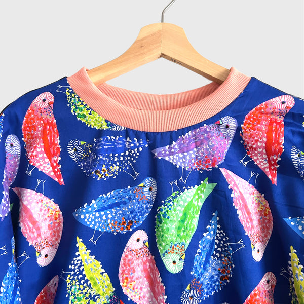 Batwing top - DOOPS Dark Blue Budgies (L)