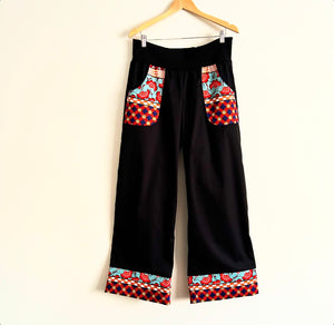 Wide Legged Pants - Black with kokka bands (XL)