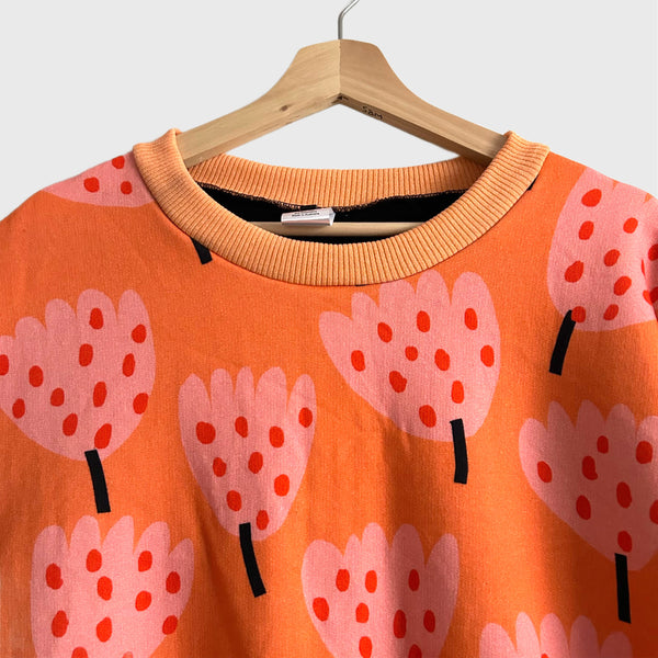 Long Sleeve top - Orange Tulips with Black (M)