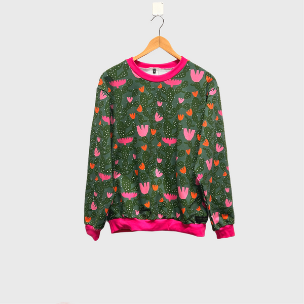 Long Sleeve top - DOOPS Cactus Blossom with Pink Ribbing