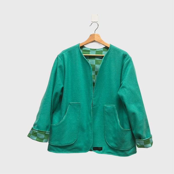 Reversible Fitted Jacket - Green Wool with Checks (L)