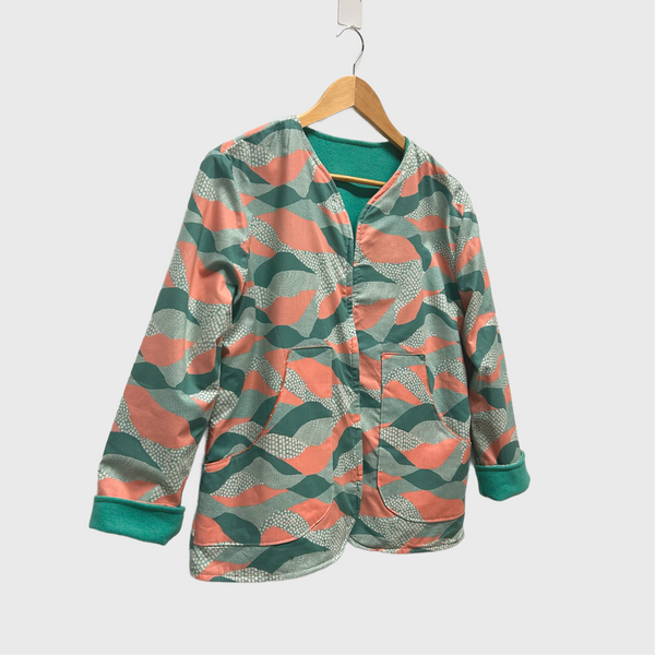 Reversible Fitted Jacket - Green wool with Reimagined Landscapes (S)