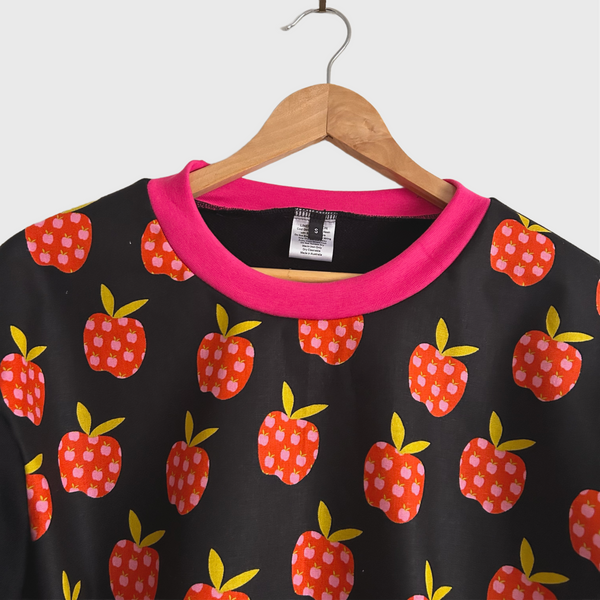 Long Sleeve top - Ruby Star Society Apples with Black French Terry (S)