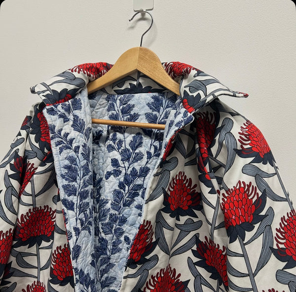 Reversible Quilted Jacket - Laura Ashley Leaves and Waratah