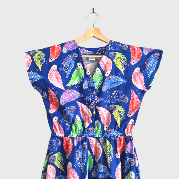 Jasmine Dress - DOOPS Navy Budgies