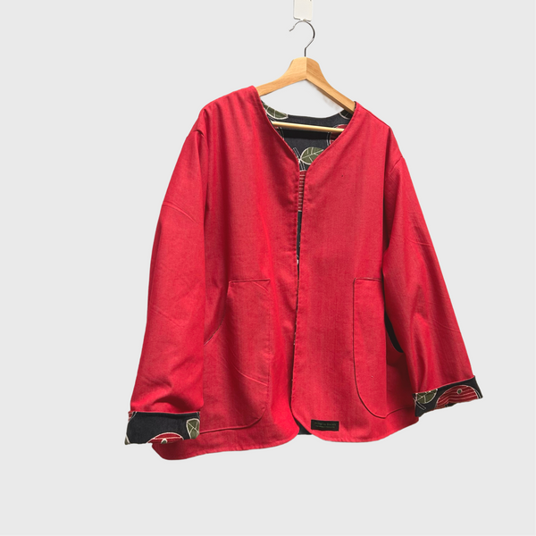 Reversible Fitted Jacket - Red Denim with Apple Corduroy (L)