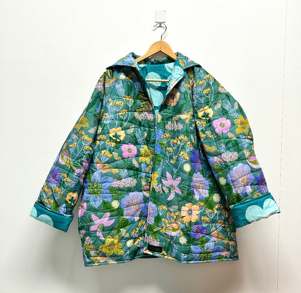 Reversible Quilted Jacket - Green Birds and Mint Scandi