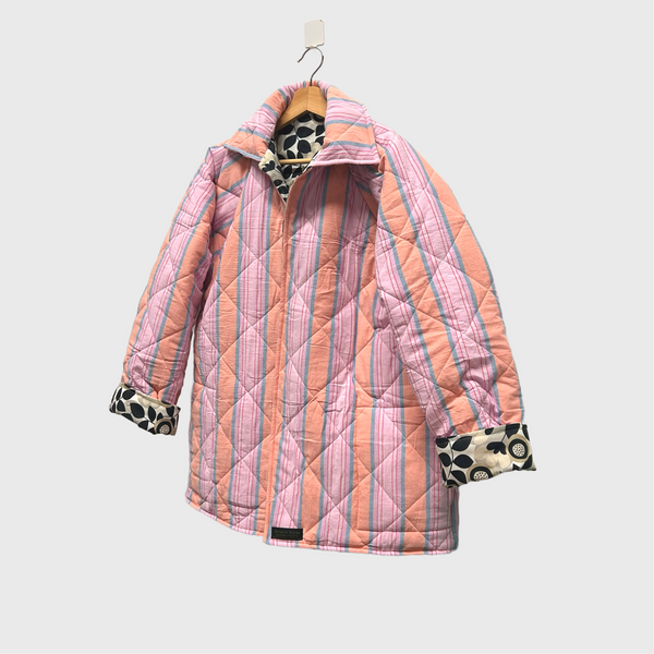 Reversible Quilted Jacket - Candy Stripes and Floral Cream