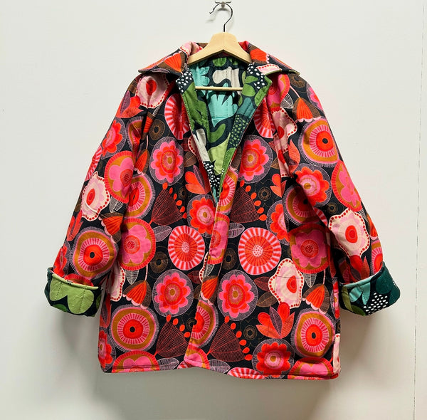 Reversible Quilted Jacket - Scandi Flowers and Happiness Abounds