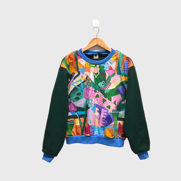 Long Sleeve top - Deb McNaughton with Green French Terry (M)