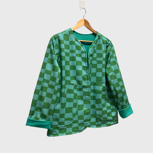 Reversible Fitted Jacket - Green Wool with Checks (L)