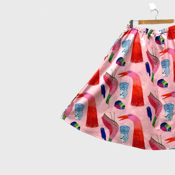 Mid length Skirt - Pink Birds by DOOPS (L)