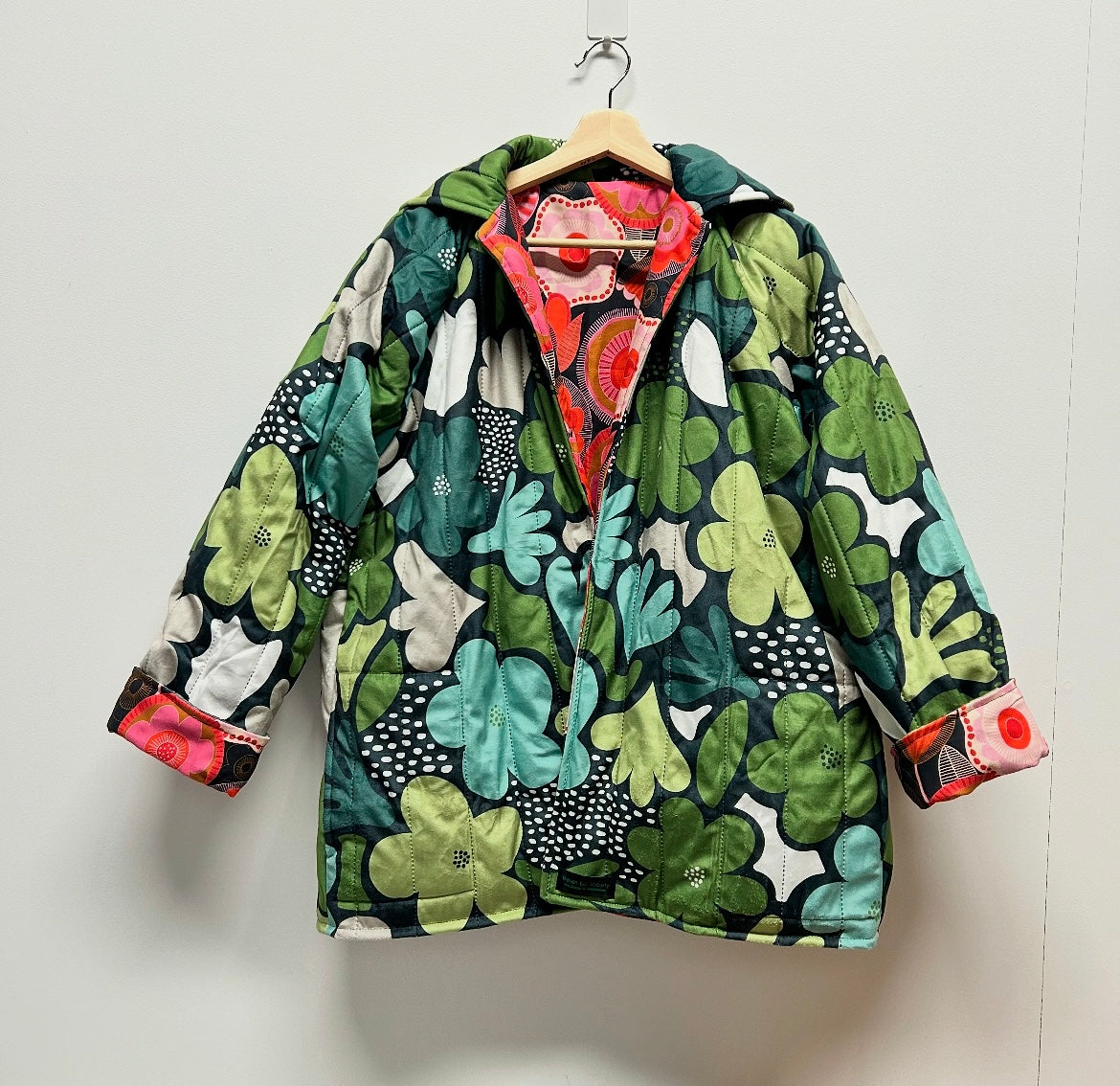 Reversible Quilted Jacket - Scandi Flowers and Happiness Abounds