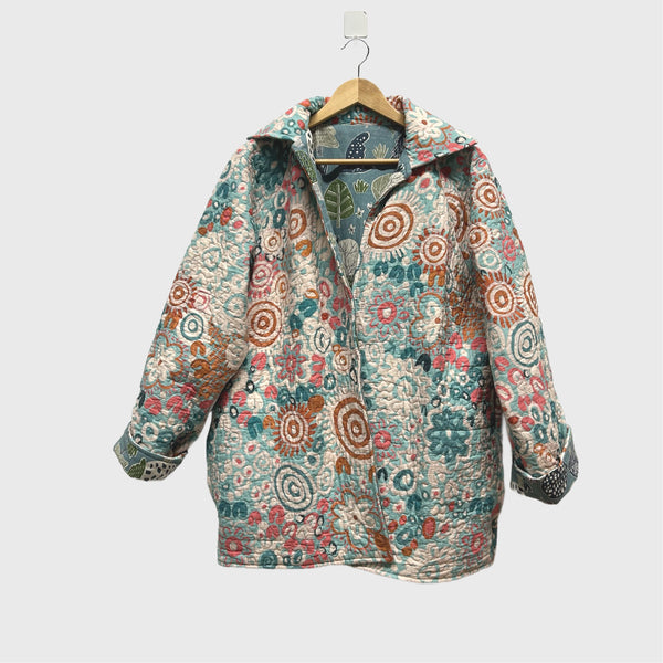 Reversible Quilted Jacket - Art Lab Dreaming and Blue Trees