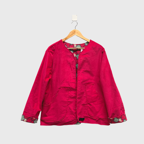 Reversible Fitted Jacket - Pink Corduroy with echino Birds (M)