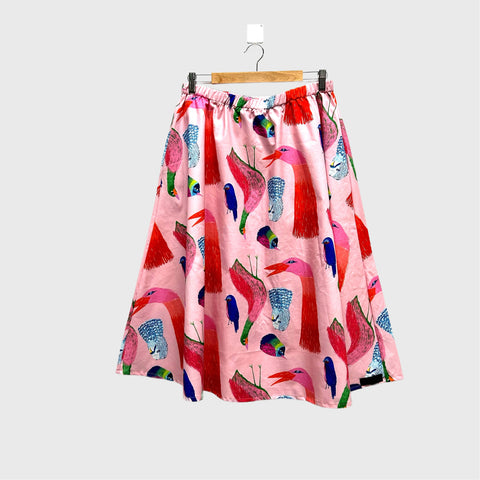 Mid length Skirt - Pink Birds by DOOPS (L)