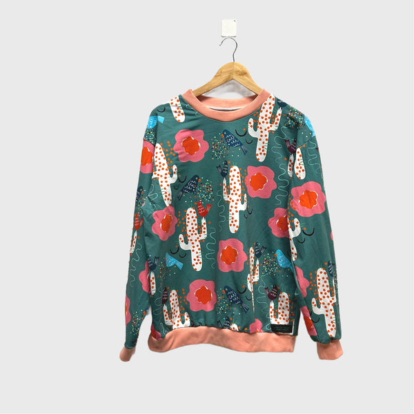 Sample Long Sleeve top - DOOPS Birdy Cacti with Apricot Ribbing (M)