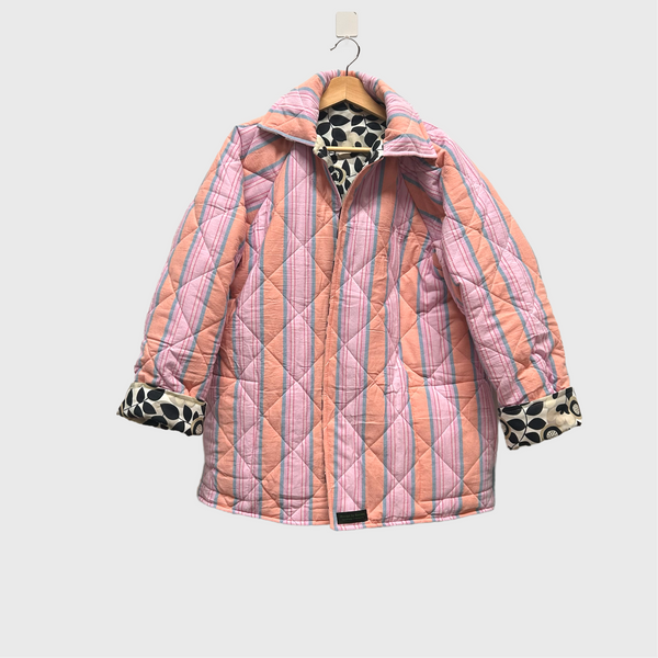 Reversible Quilted Jacket - Candy Stripes and Floral Cream