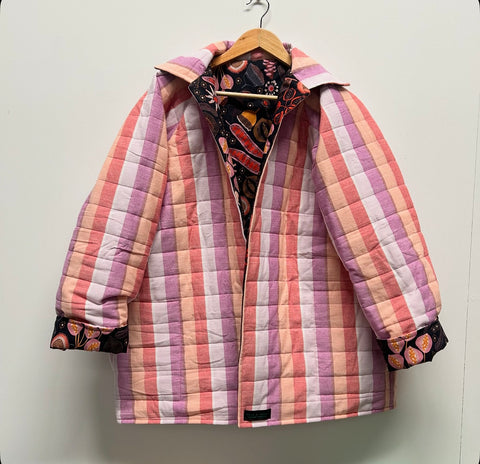 Reversible Quilted Jacket - Pink and purple Stripes and Native Seeds