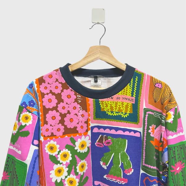 Long Sleeve top - DOOPS Succulent Love with Navy Ribbing