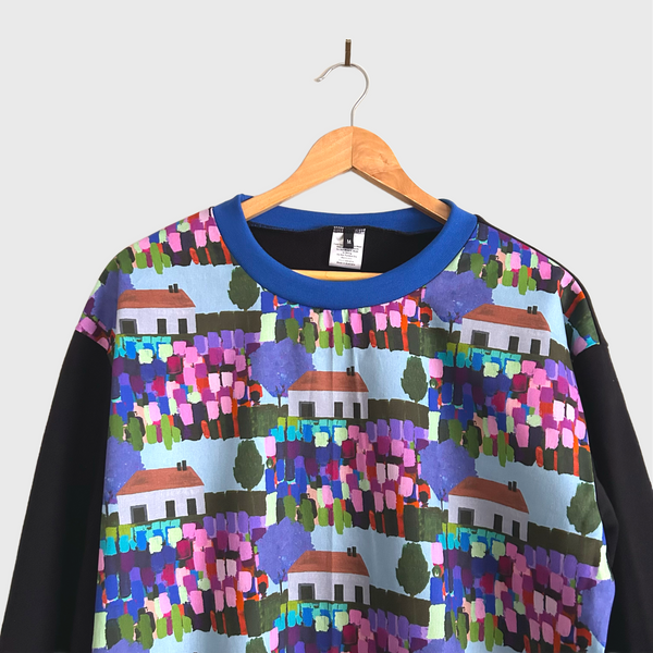 Long Sleeve top - Toowoomba with Black French Terry (M)