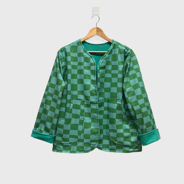 Reversible Fitted Jacket - Green Wool with Checks (L)
