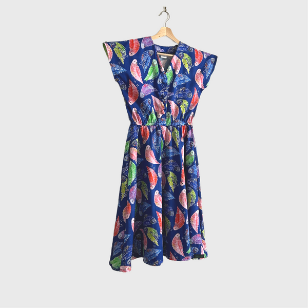 Jasmine Dress - DOOPS Navy Budgies
