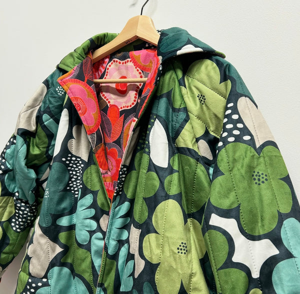 Reversible Quilted Jacket - Scandi Flowers and Happiness Abounds