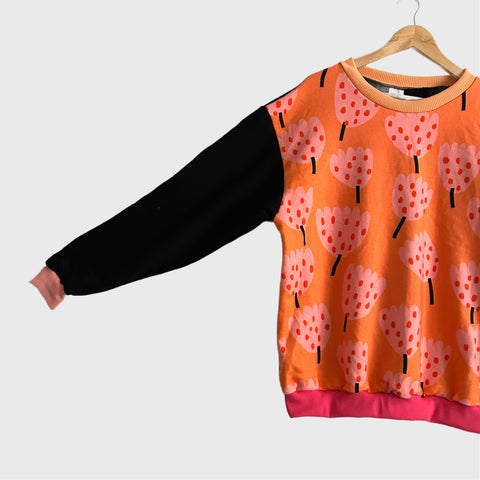 Long Sleeve top - Orange Tulips with Black (L)