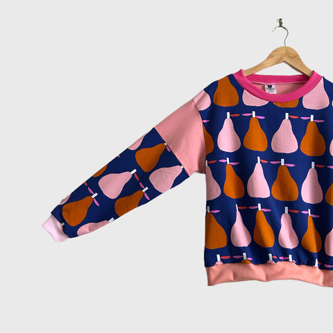 Long Sleeve No Waste top - DOOPS Pears with Pink (S)