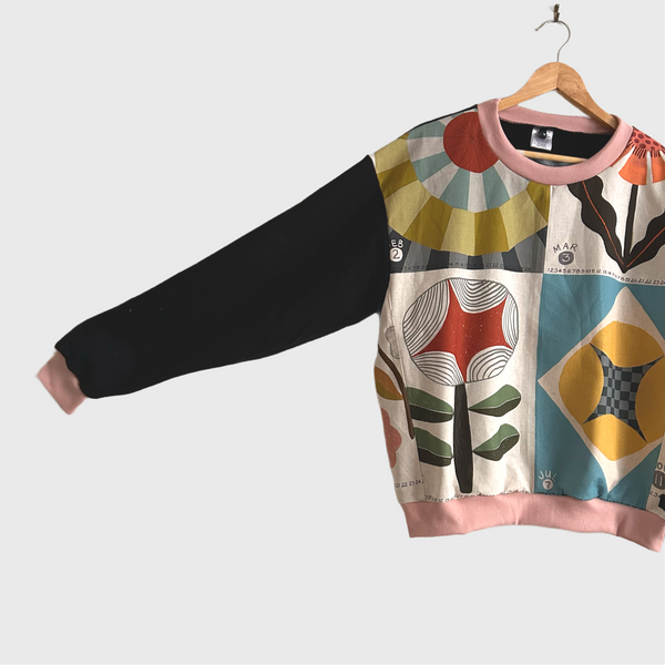 Long Sleeve top - Bookhou Calendar with Black French Terry (M)