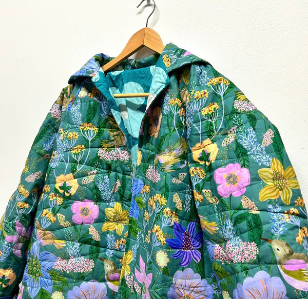 Reversible Quilted Jacket - Green Birds and Mint Scandi