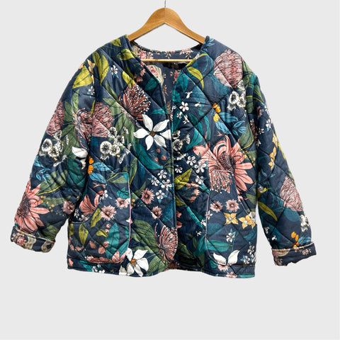 Reversible Fitted Jacket - Native Velour with l'uccello cotton linen (L)