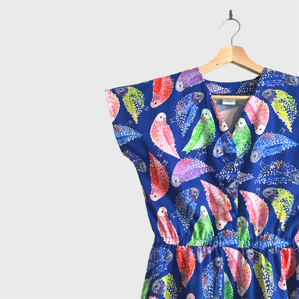 Jasmine Dress - DOOPS Navy Budgies
