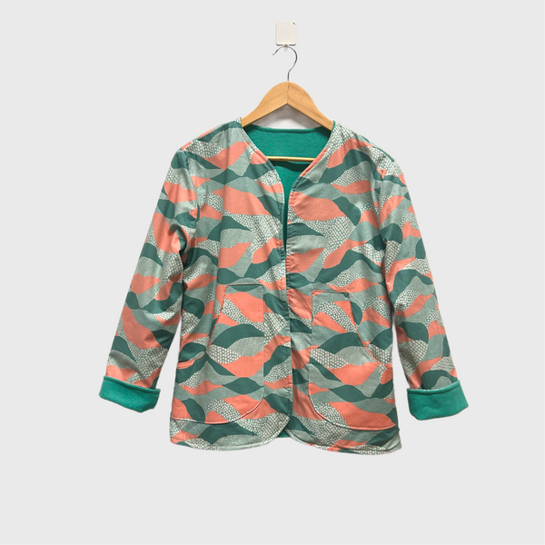 Reversible Fitted Jacket - Green wool with Reimagined Landscapes (S)
