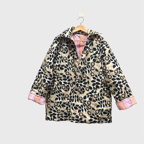 Reversible Quilted Jacket - Candy Stripes and Floral Cream