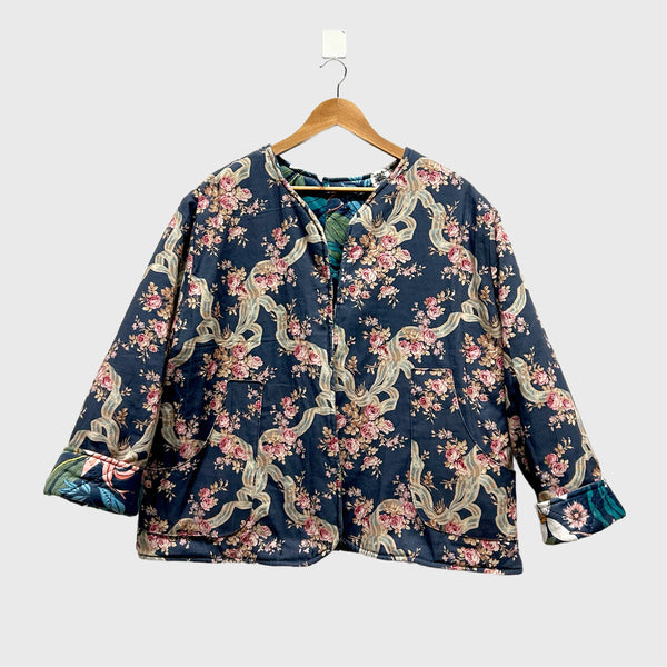 Reversible Fitted Jacket - Native Velour with l'uccello cotton linen (L)